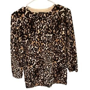Talbots Womens Cashmere Sweater Size XS Leopard Print Animal Classic Preppy Work